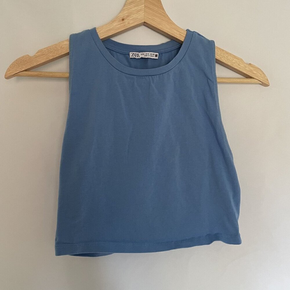 Blue Zara Sleeveless Cotton Crop Top Womens M athleisure comfortable style